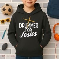 Drummer For Jesus God Drumming Christian Men Kids Hoodie thumb 2