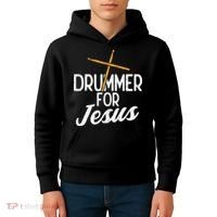 Drummer For Jesus God Drumming Christian Men Kids Hoodie thumb 4