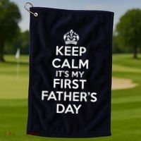 Keep Calm ItS My First FatherS Day Funny Golf Towel thumb 1