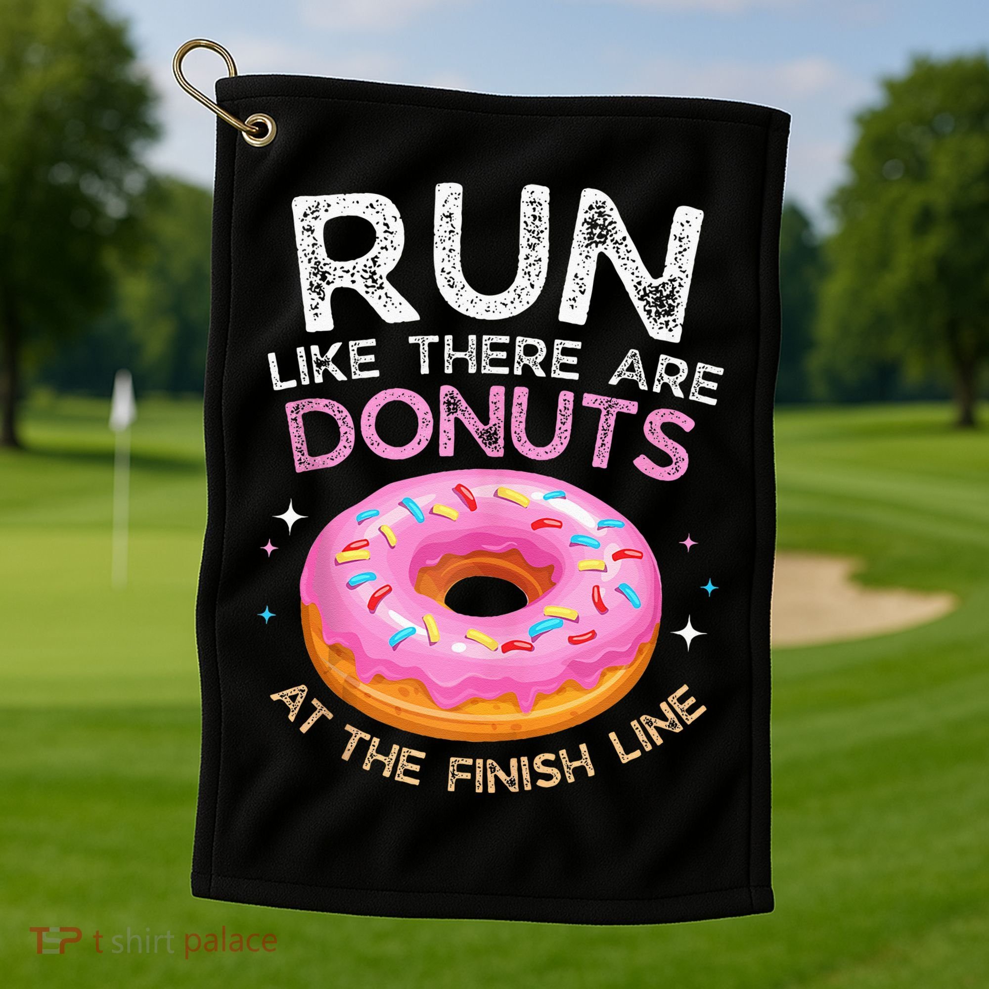 Donut Finish Line Marathon Funny Running For Men Women Golf Towel