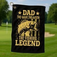 Dad Fishing Legend Flag Golf Towel thumb 1