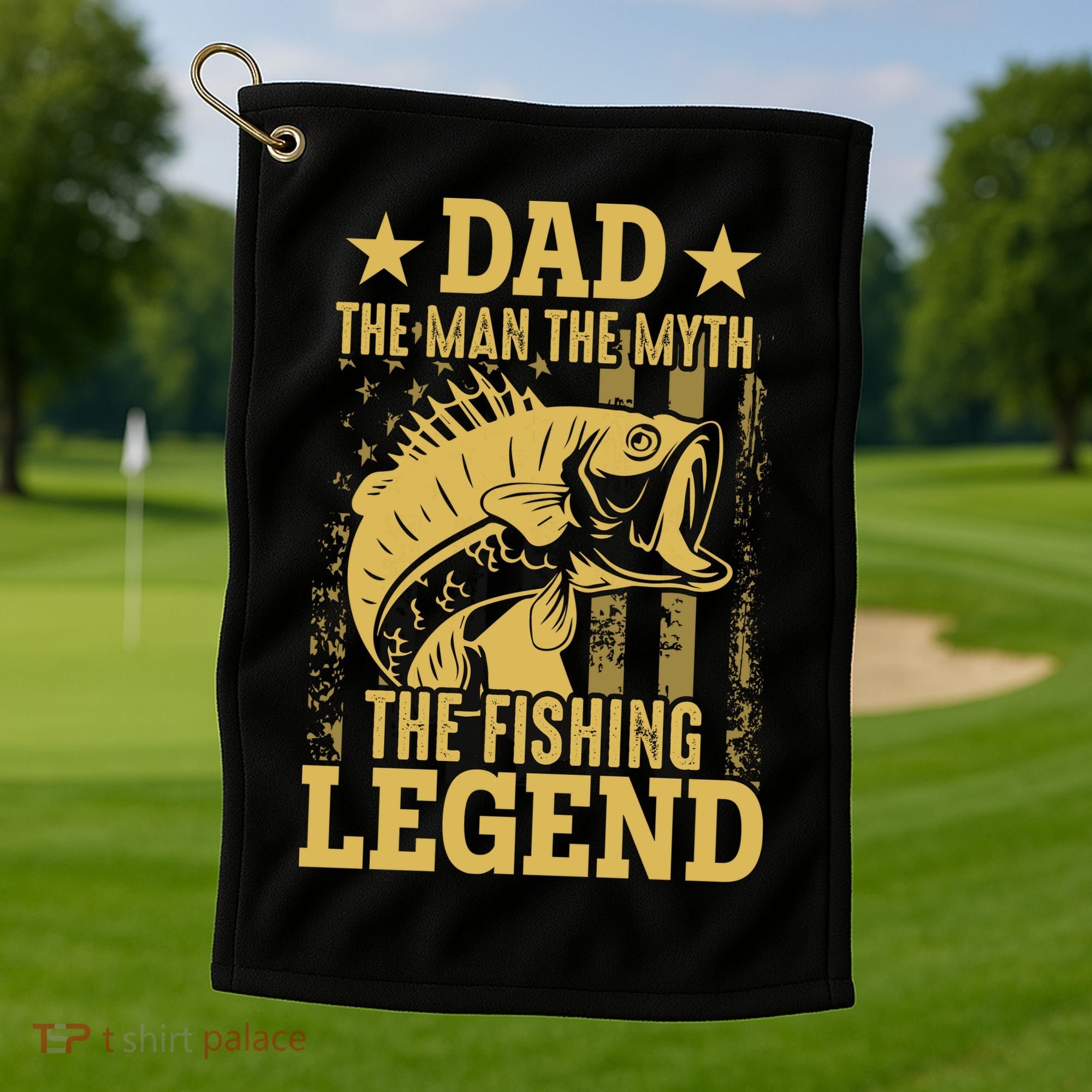 Dad Fishing Legend Flag Golf Towel