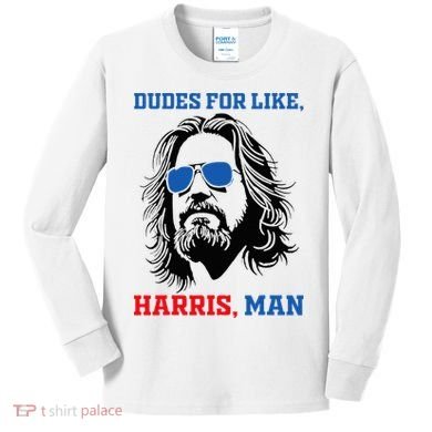 Dudes For Like Harris Man White Dude For Kamala Harris 2024 Kids Long Sleeve Shirt