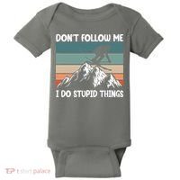 Don't Follow Me I Do Stupid Things Funny Skiing Baby Bodysuit thumb 0