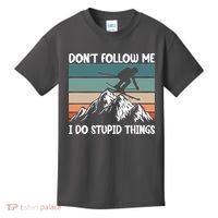 Don't Follow Me I Do Stupid Things Funny Skiing Kids T-Shirt thumb 0