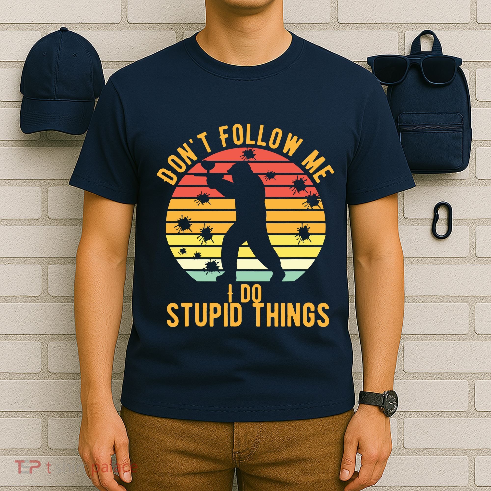 Don't Follow Me I Do Stupid Things Retro Vintage Paintball T-Shirt