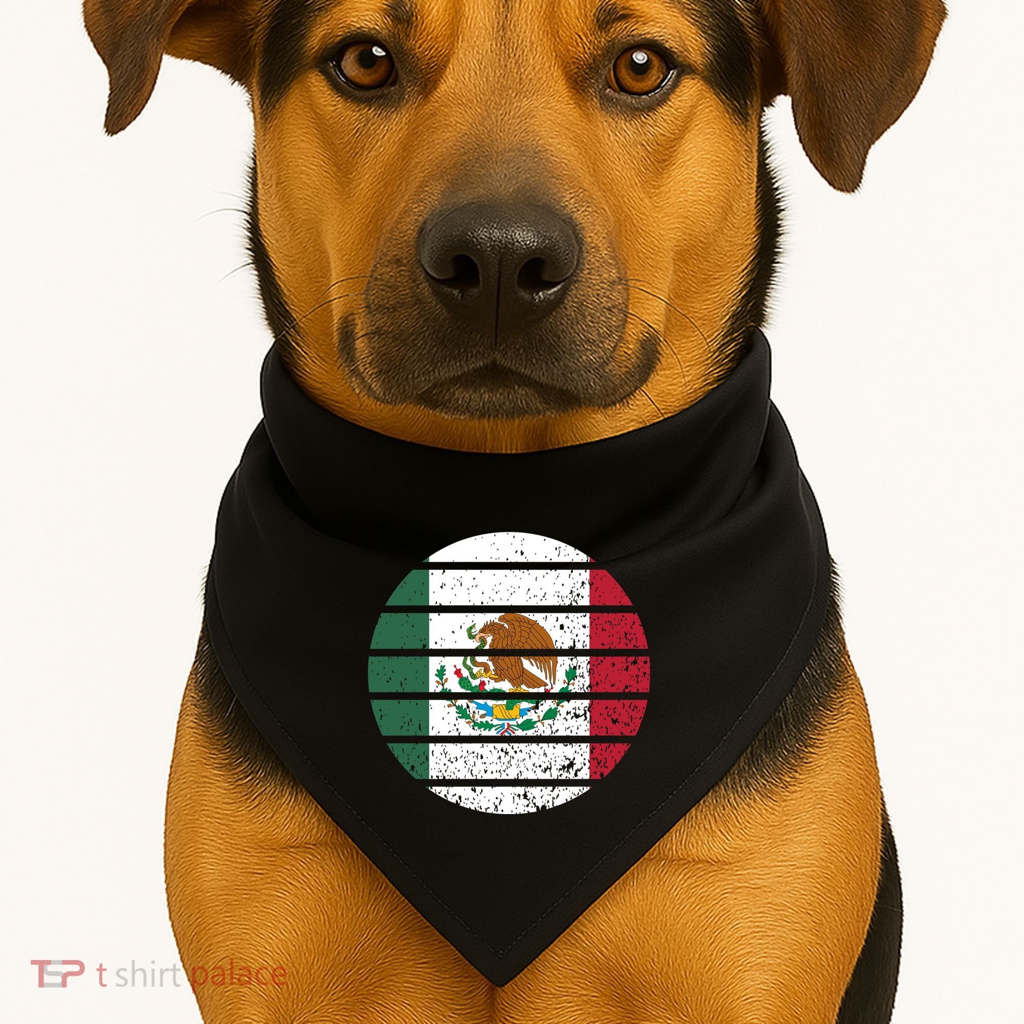Distressed Flag Of Mexico Circle USA-Made Doggie Bandana
