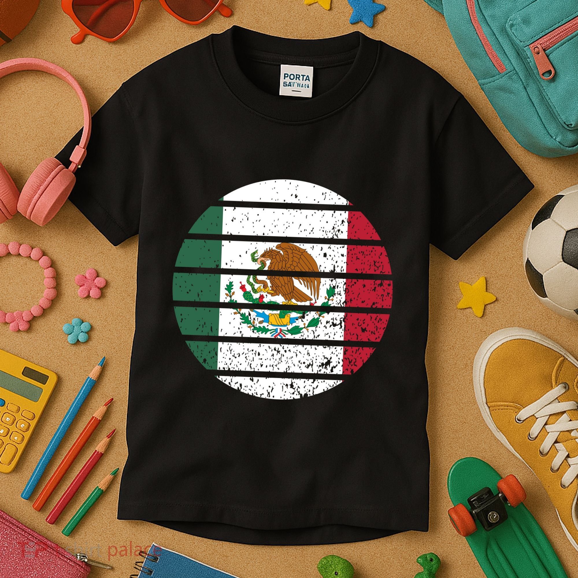 Distressed Flag Of Mexico Circle Kids T-Shirt