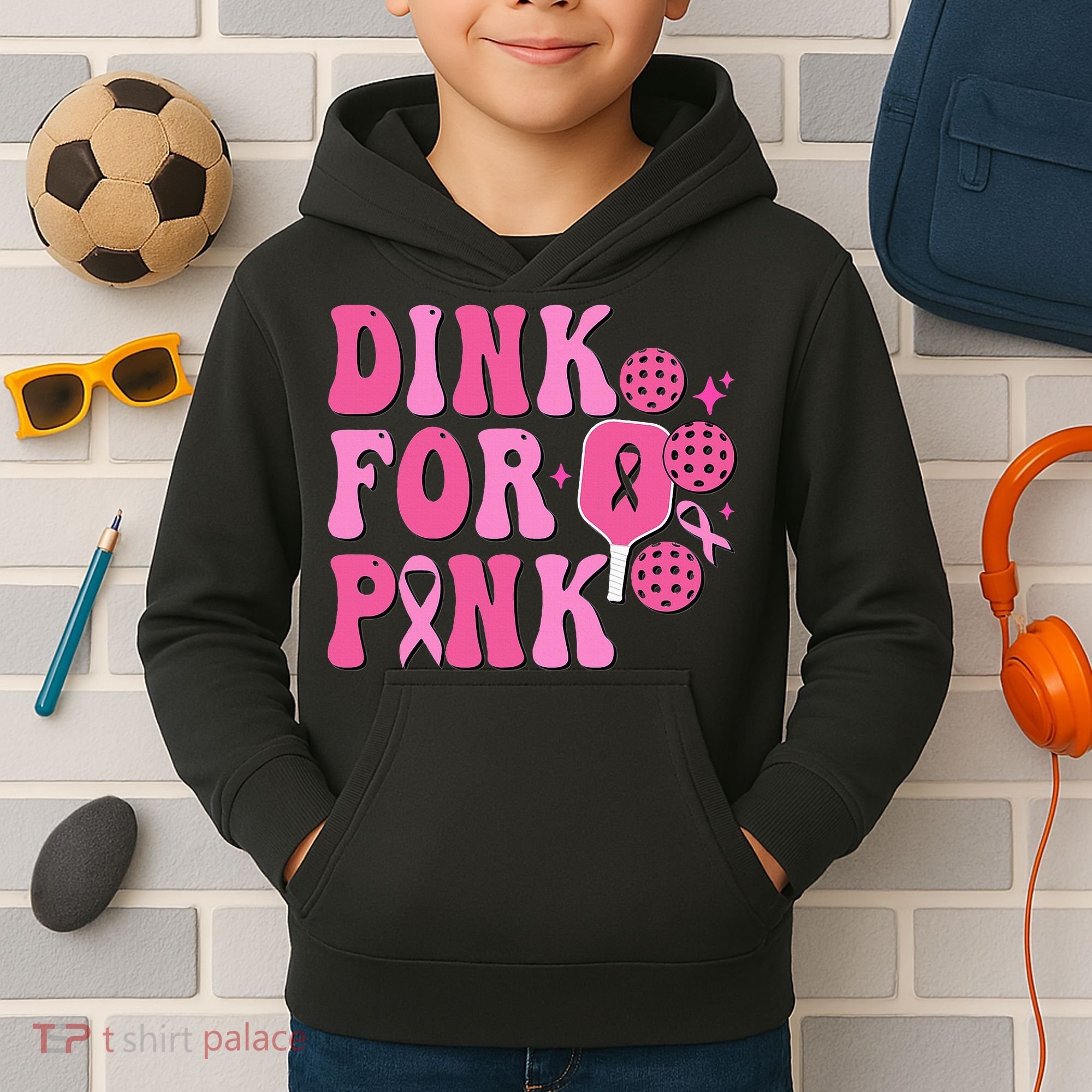 Dink For P.I.N.K. Breast Cancer Awareness Pickleball Kids Hoodie