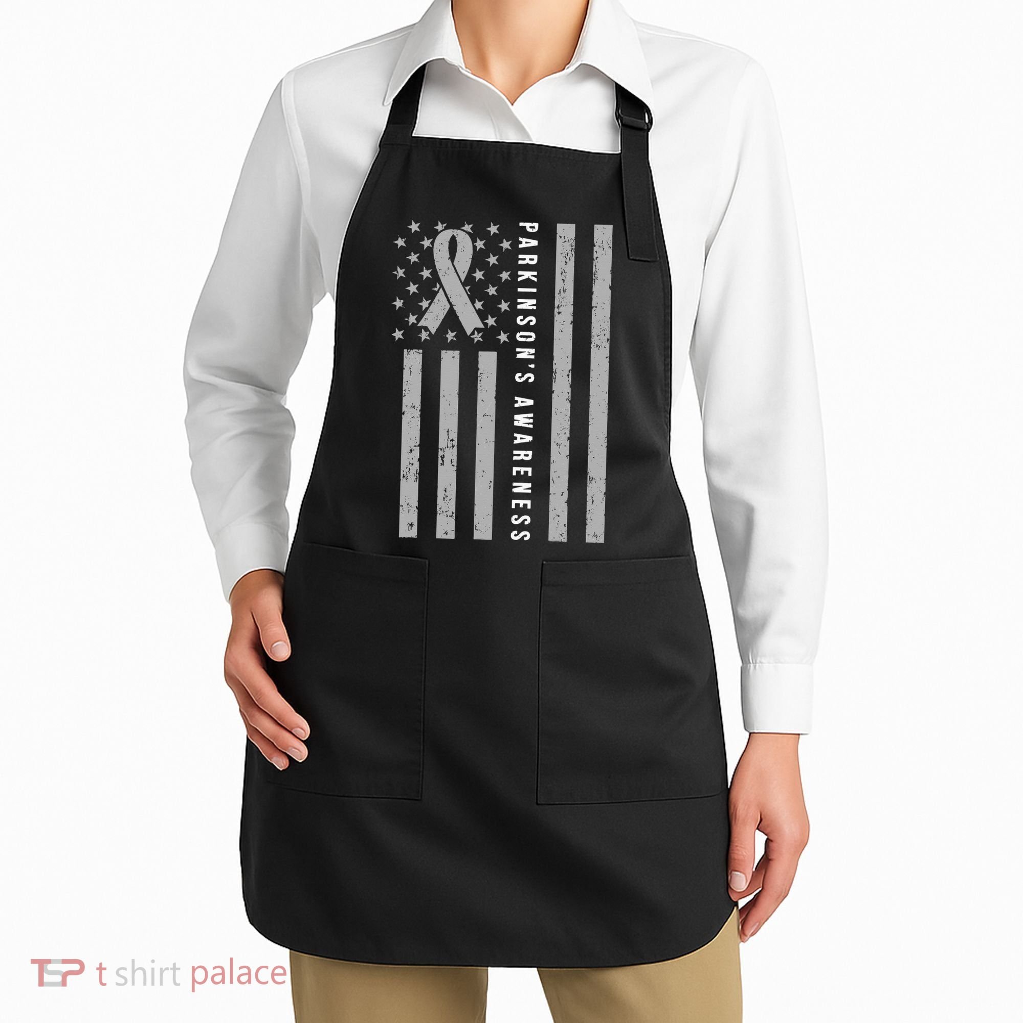 Disease Flag Parkinsons Awareness Ribbon Gray Apron