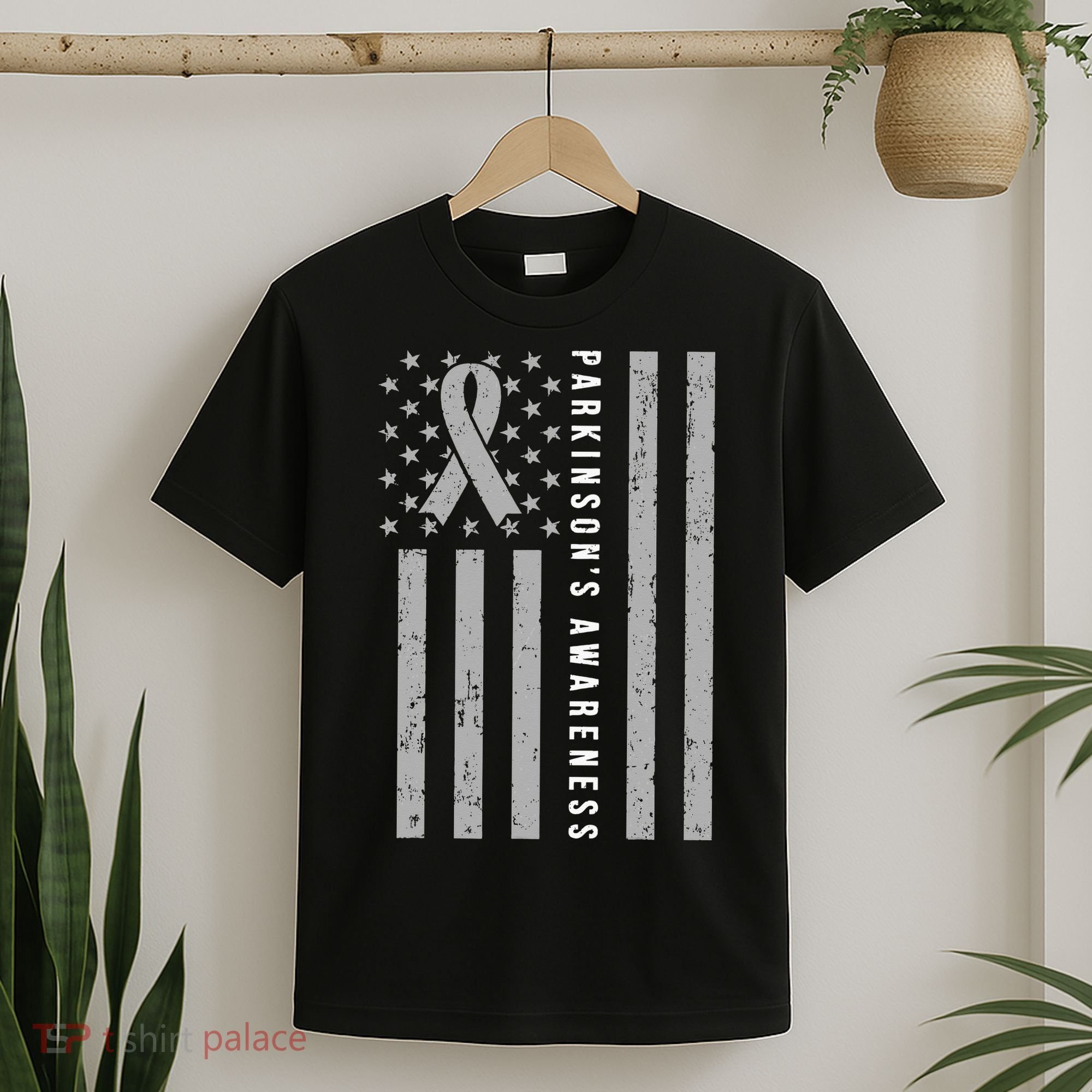 Disease Flag Parkinsons Awareness Ribbon Gray T-Shirt