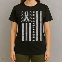 Disease Flag Parkinsons Awareness Ribbon Gray T-Shirt thumb 4
