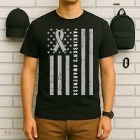 Disease Flag Parkinsons Awareness Ribbon Gray T-Shirt thumb 6