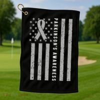 Disease Flag Parkinsons Awareness Ribbon Gray Golf Towel thumb 1