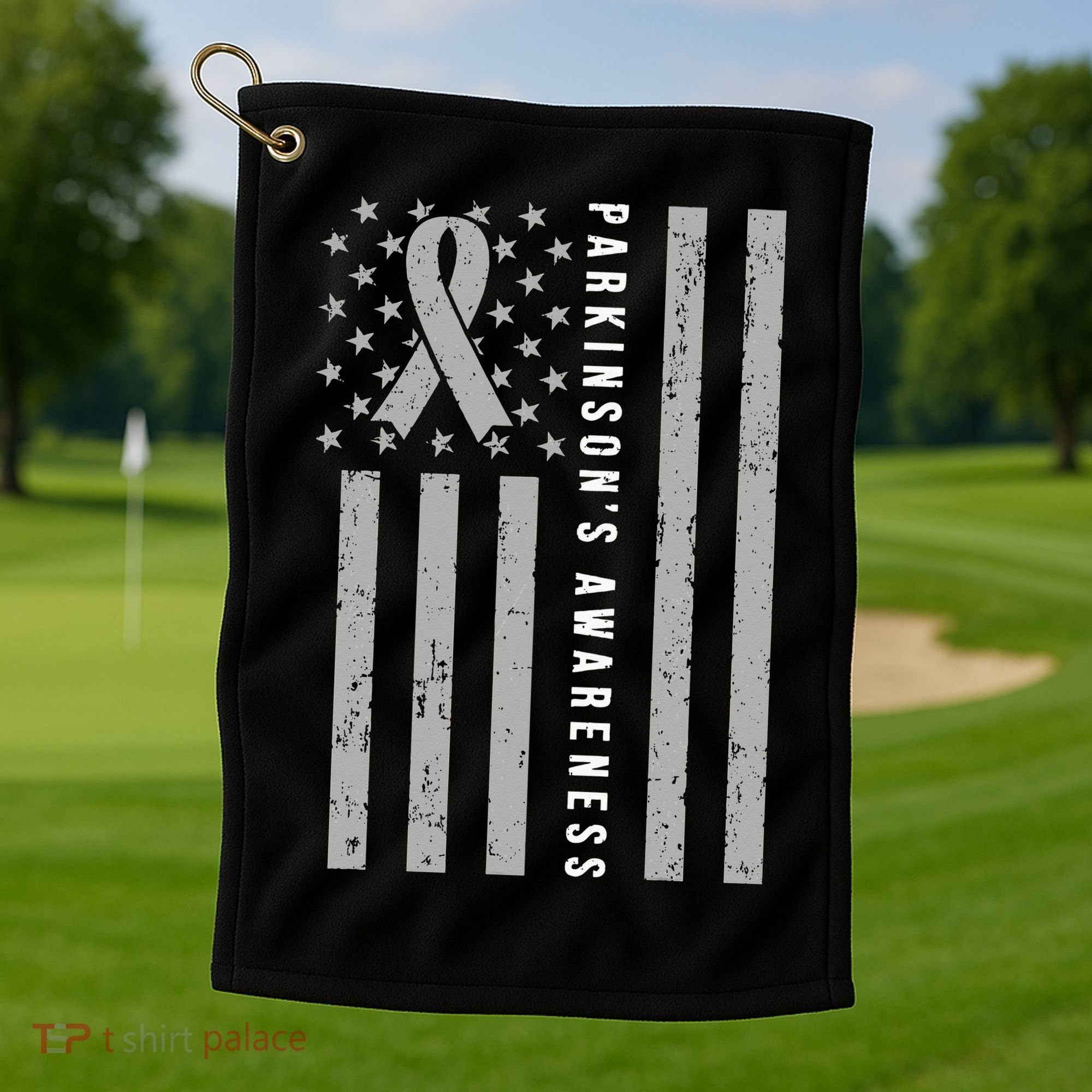 Disease Flag Parkinsons Awareness Ribbon Gray Golf Towel