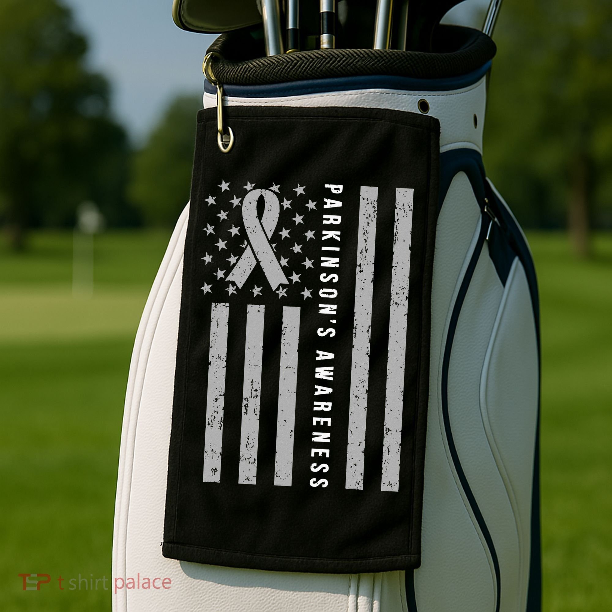 Disease Flag Parkinsons Awareness Ribbon Gray Golf Towel