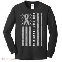 Disease Flag Parkinsons Awareness Ribbon Gray Kids Long Sleeve Shirt thumb 0
