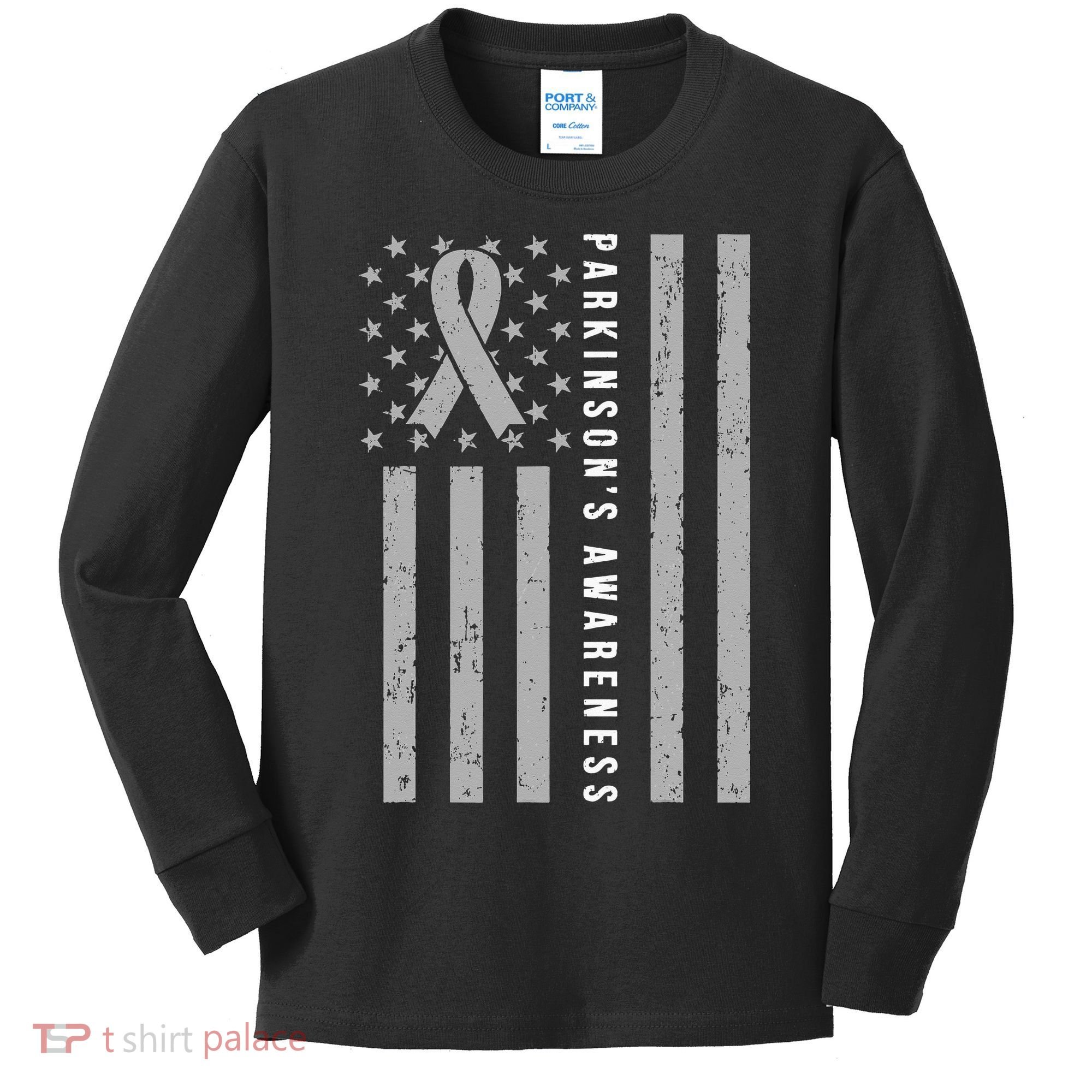 Disease Flag Parkinsons Awareness Ribbon Gray Kids Long Sleeve Shirt