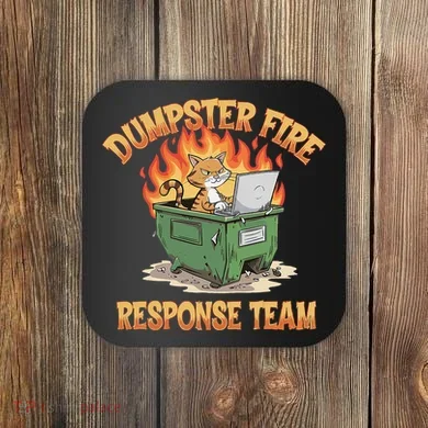 Dumpster Fire Response Team Funny Meme Cat Coaster