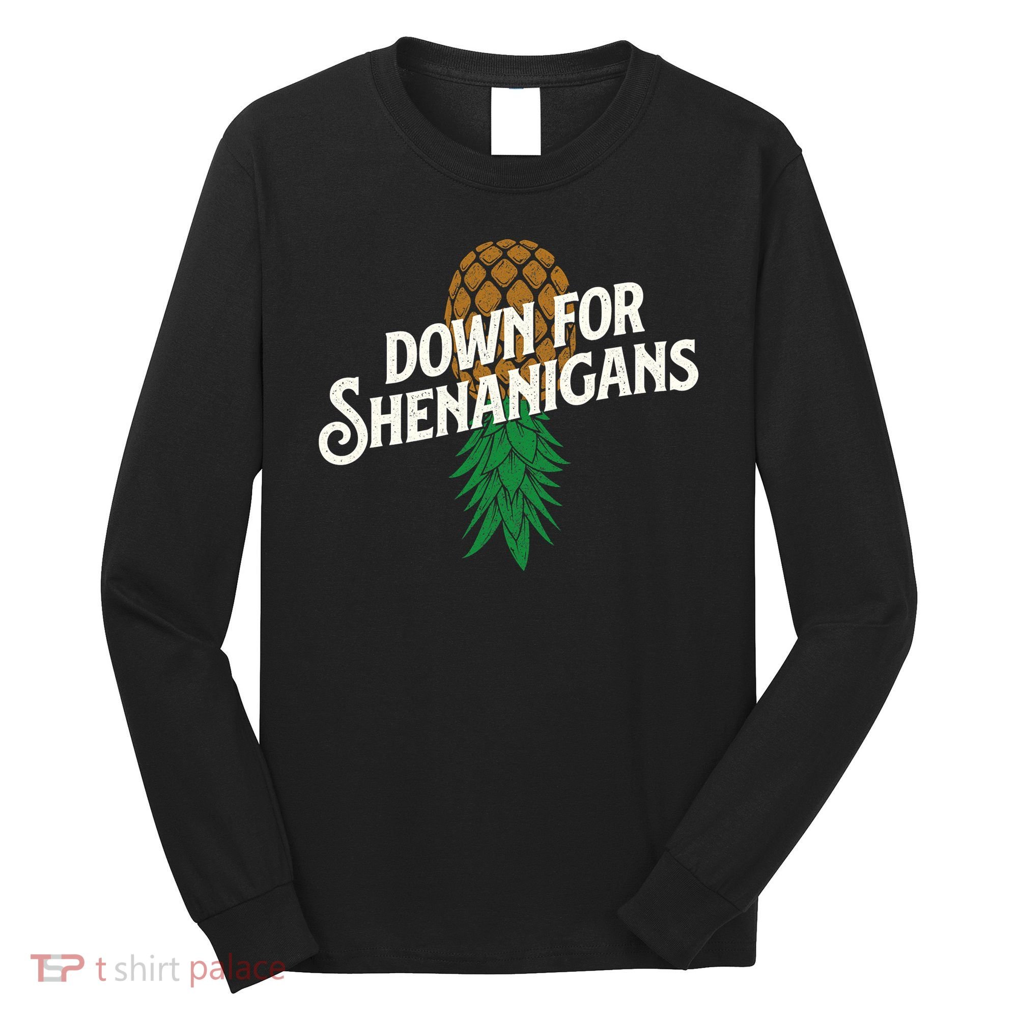 Down For Shenanigans Swinger Couple Upside Down Pineapple Long Sleeve Shirt