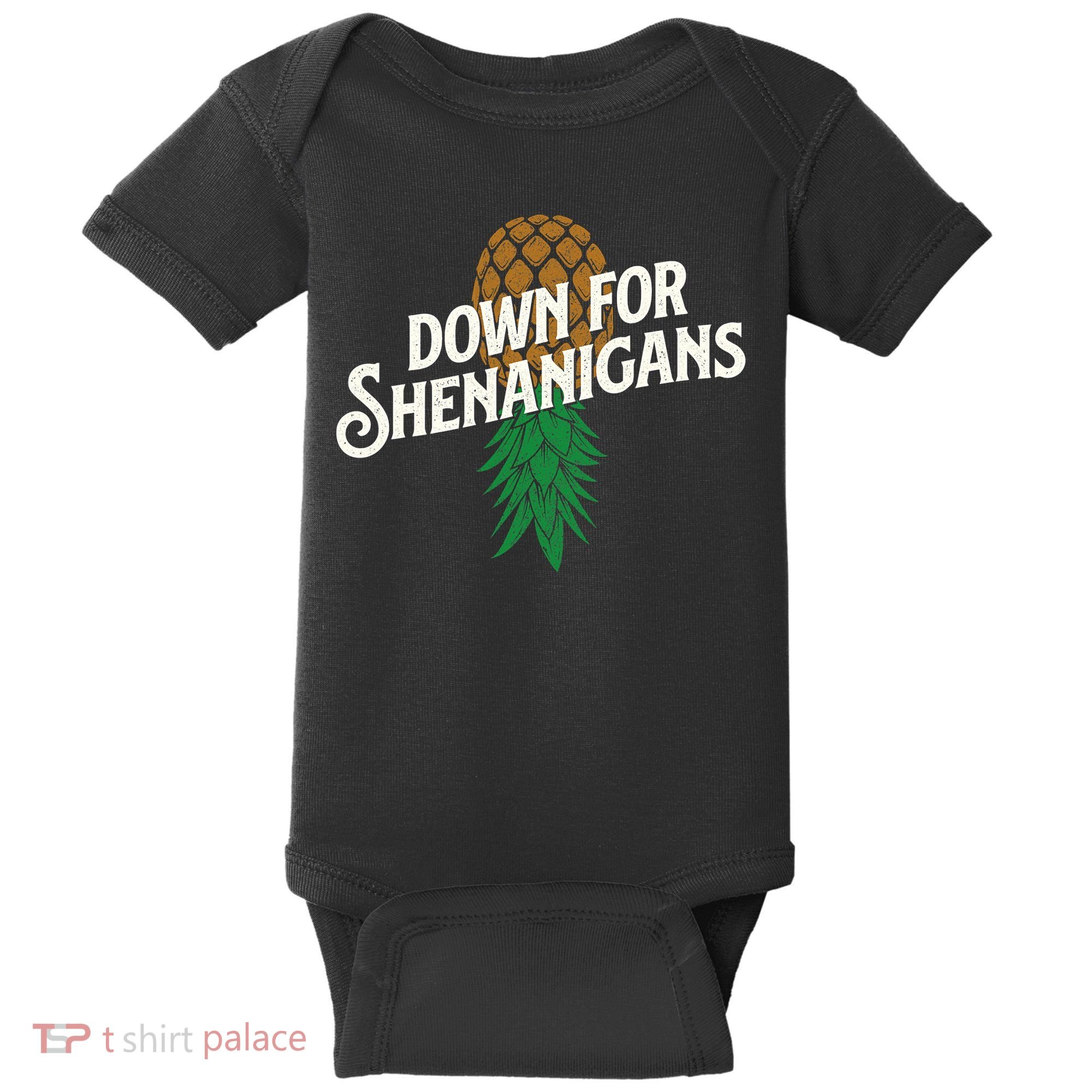 Down For Shenanigans Swinger Couple Upside Down Pineapple Baby Bodysuit