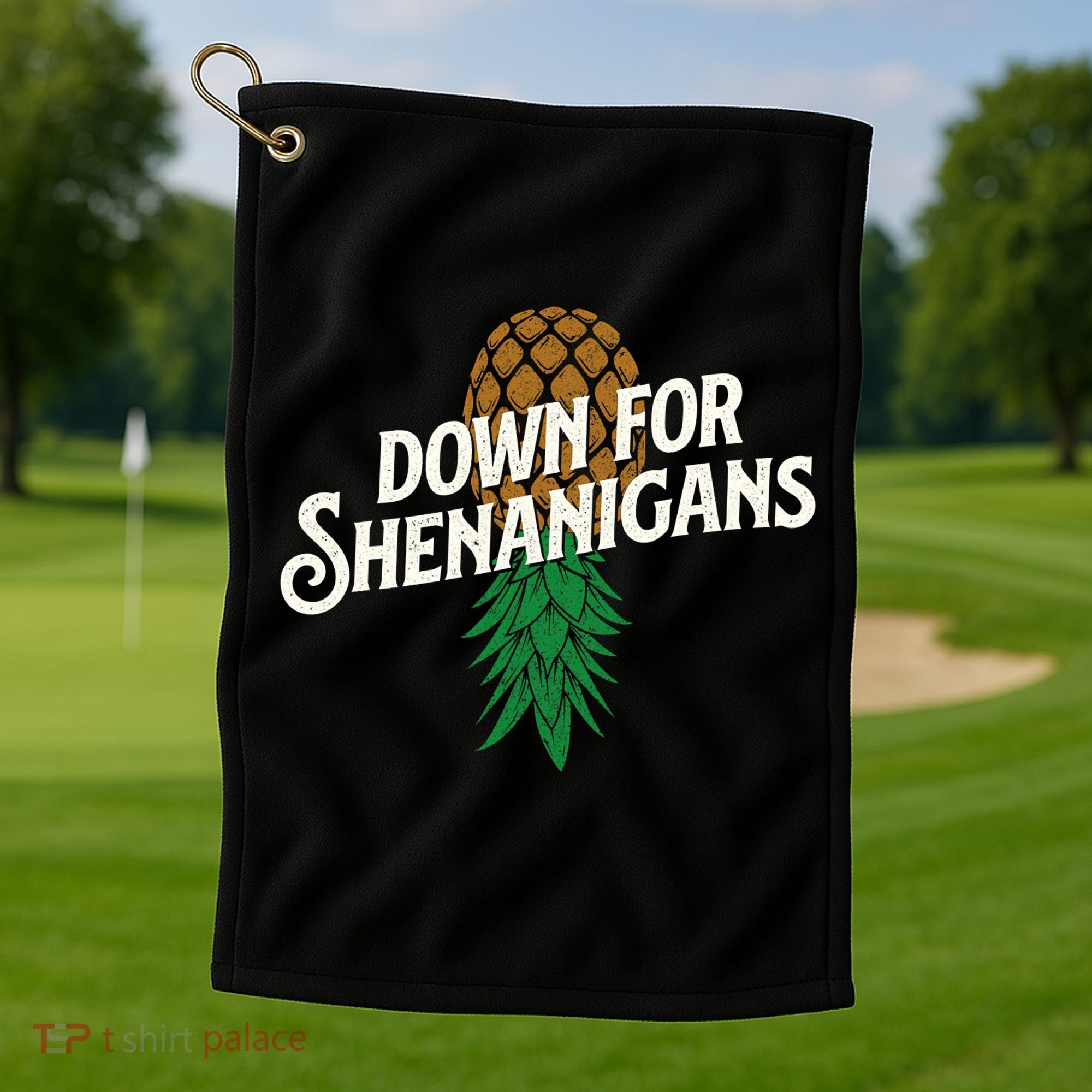 Down For Shenanigans Swinger Couple Upside Down Pineapple Golf Towel