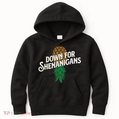 Down For Shenanigans Swinger Couple Upside Down Pineapple Kids Hoodie