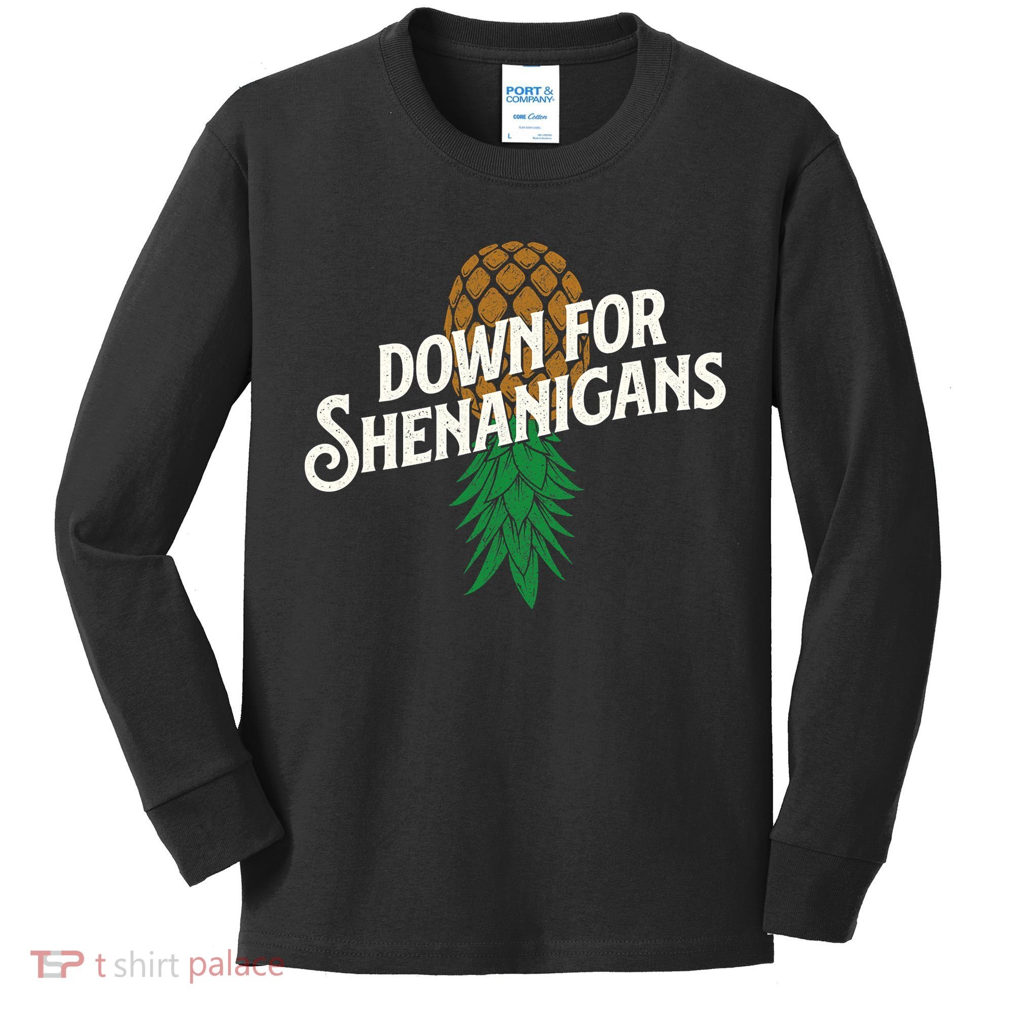 Down For Shenanigans Swinger Couple Upside Down Pineapple Kids Long Sleeve Shirt