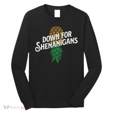 Down For Shenanigans Swinger Couple Upside Down Pineapple Long Sleeve Shirt
