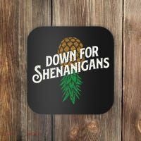Down For Shenanigans Swinger Couple Upside Down Pineapple Coaster thumb 0