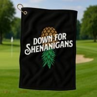 Down For Shenanigans Swinger Couple Upside Down Pineapple Golf Towel thumb 1