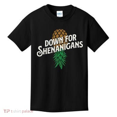 Down For Shenanigans Swinger Couple Upside Down Pineapple Kids T-Shirt