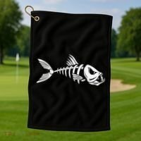 Dead Fish Skeleton Fishing Golf Towel thumb 1