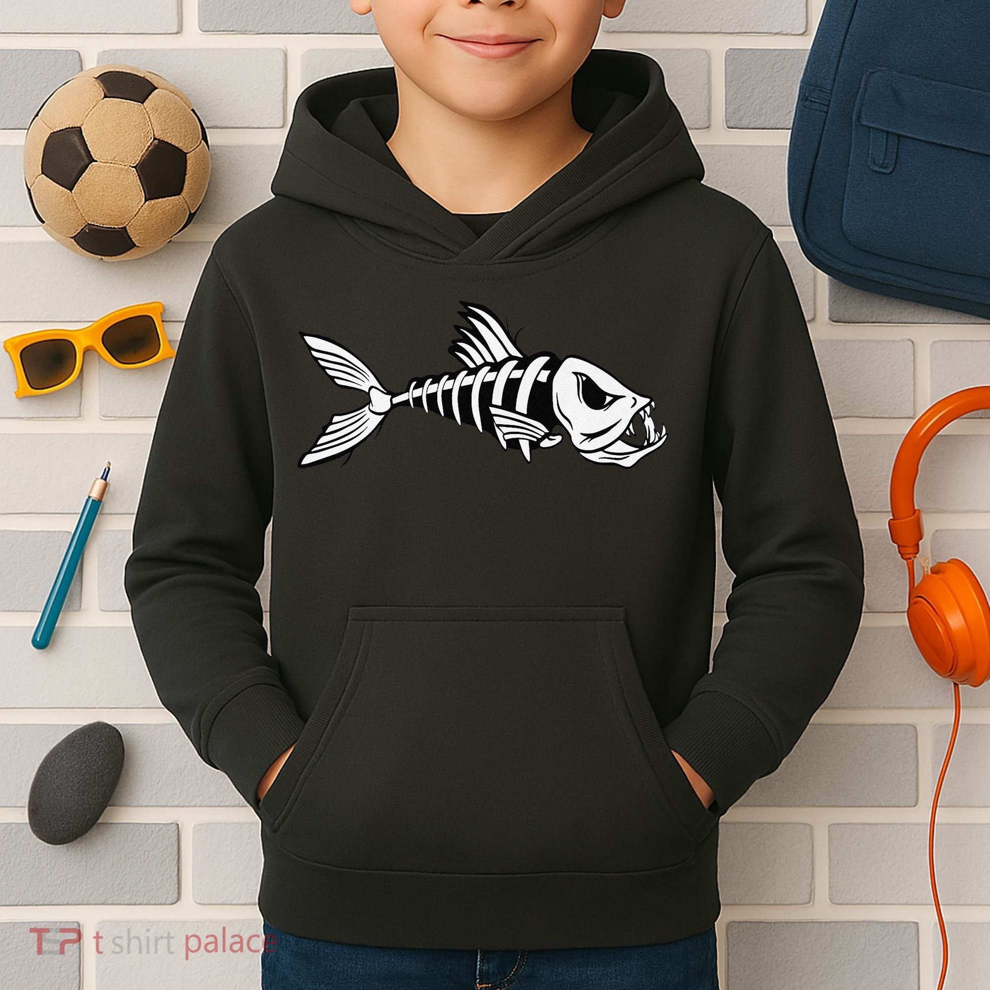 Dead Fish Skeleton Fishing Kids Hoodie