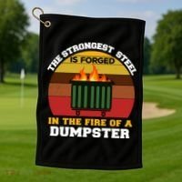 Dumpster Fire Strongest Steel Is Forged Dumpster Golf Towel thumb 1