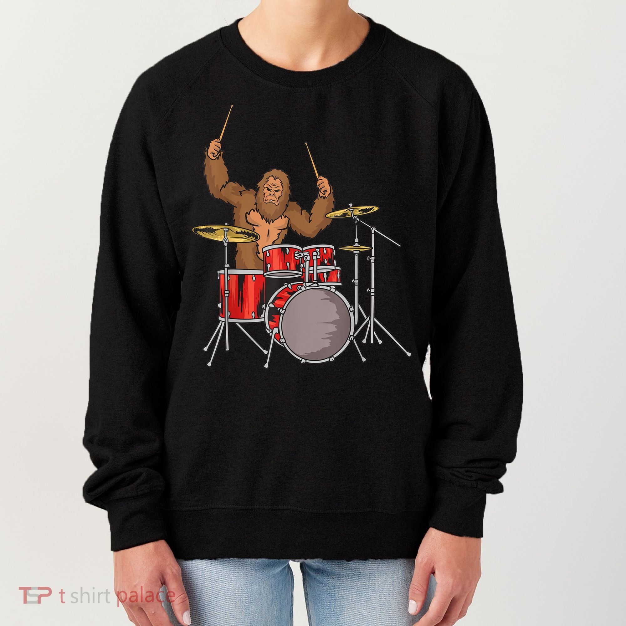 Drummer Funny Sasquatch Bigfoot Drumming Women's Sweatshirt