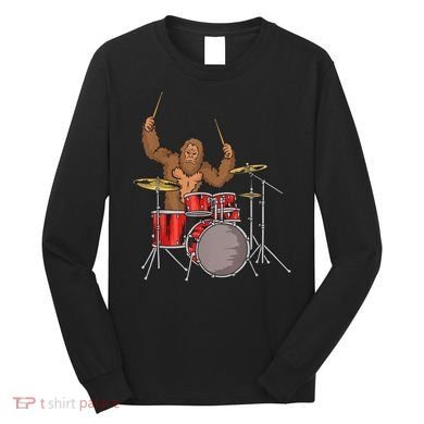 Drummer Funny Sasquatch Bigfoot Drumming Long Sleeve Shirt
