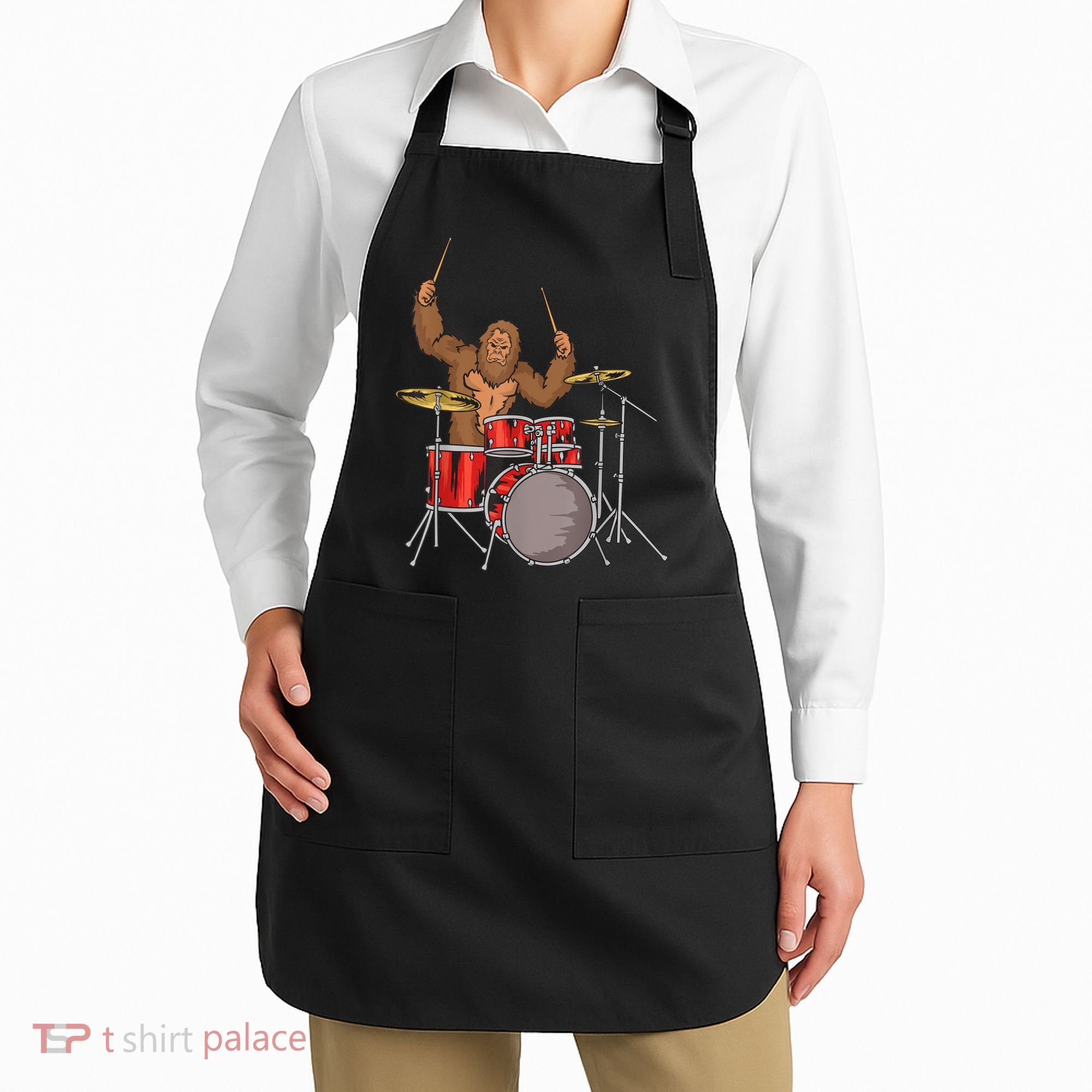 Drummer Funny Sasquatch Bigfoot Drumming Apron