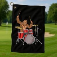 Drummer Funny Sasquatch Bigfoot Drumming Golf Towel thumb 1