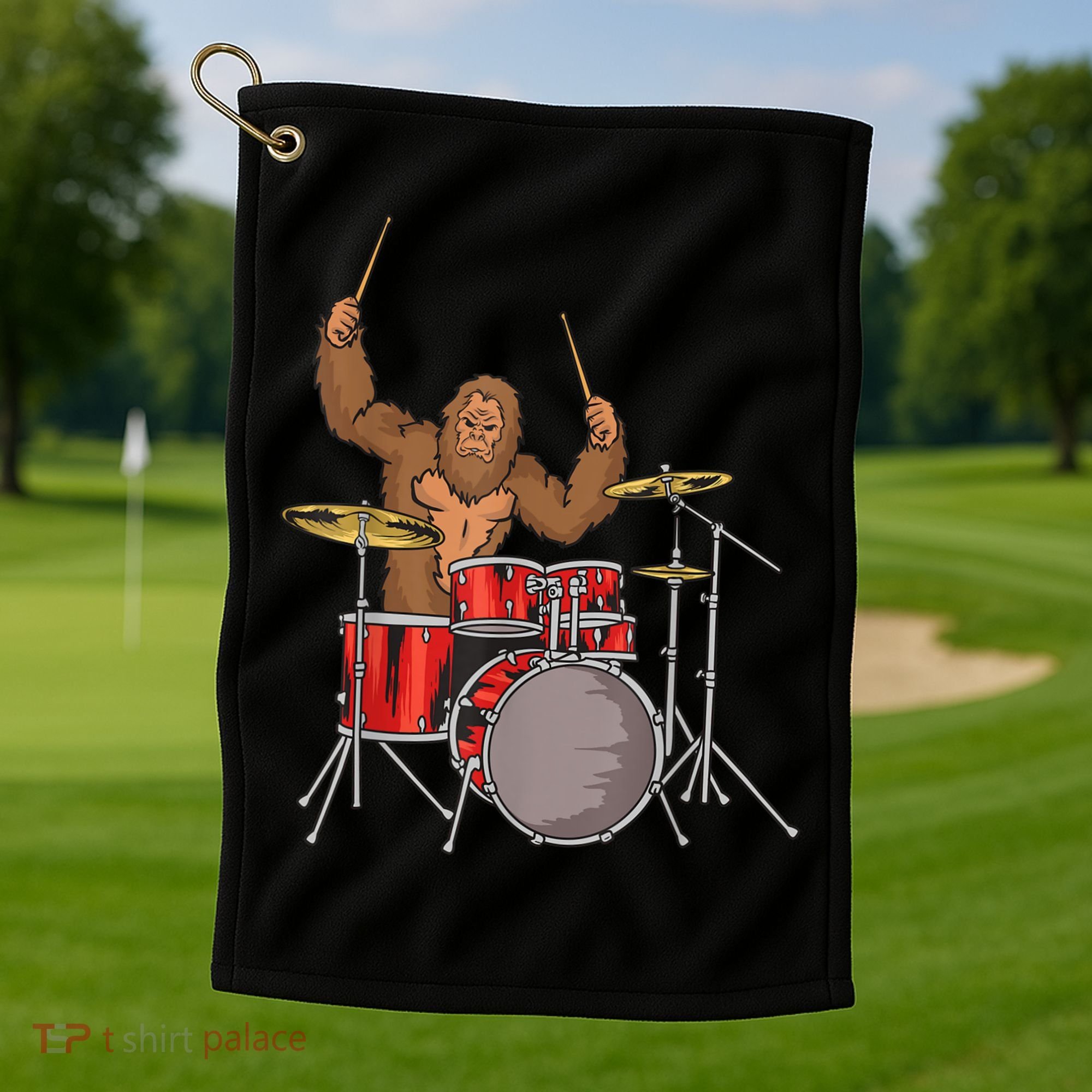 Drummer Funny Sasquatch Bigfoot Drumming Golf Towel
