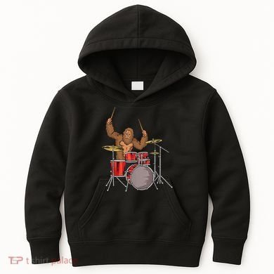 Drummer Funny Sasquatch Bigfoot Drumming Kids Hoodie