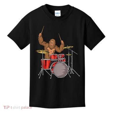 Drummer Funny Sasquatch Bigfoot Drumming Kids T-Shirt