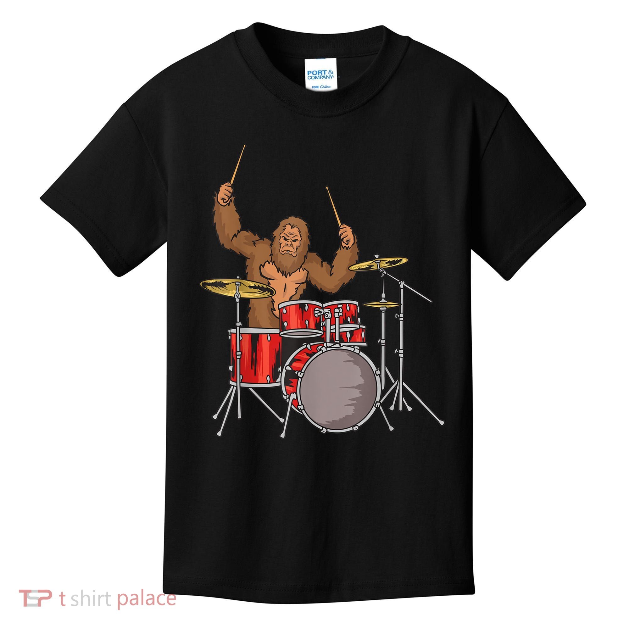 Drummer Funny Sasquatch Bigfoot Drumming Kids T-Shirt