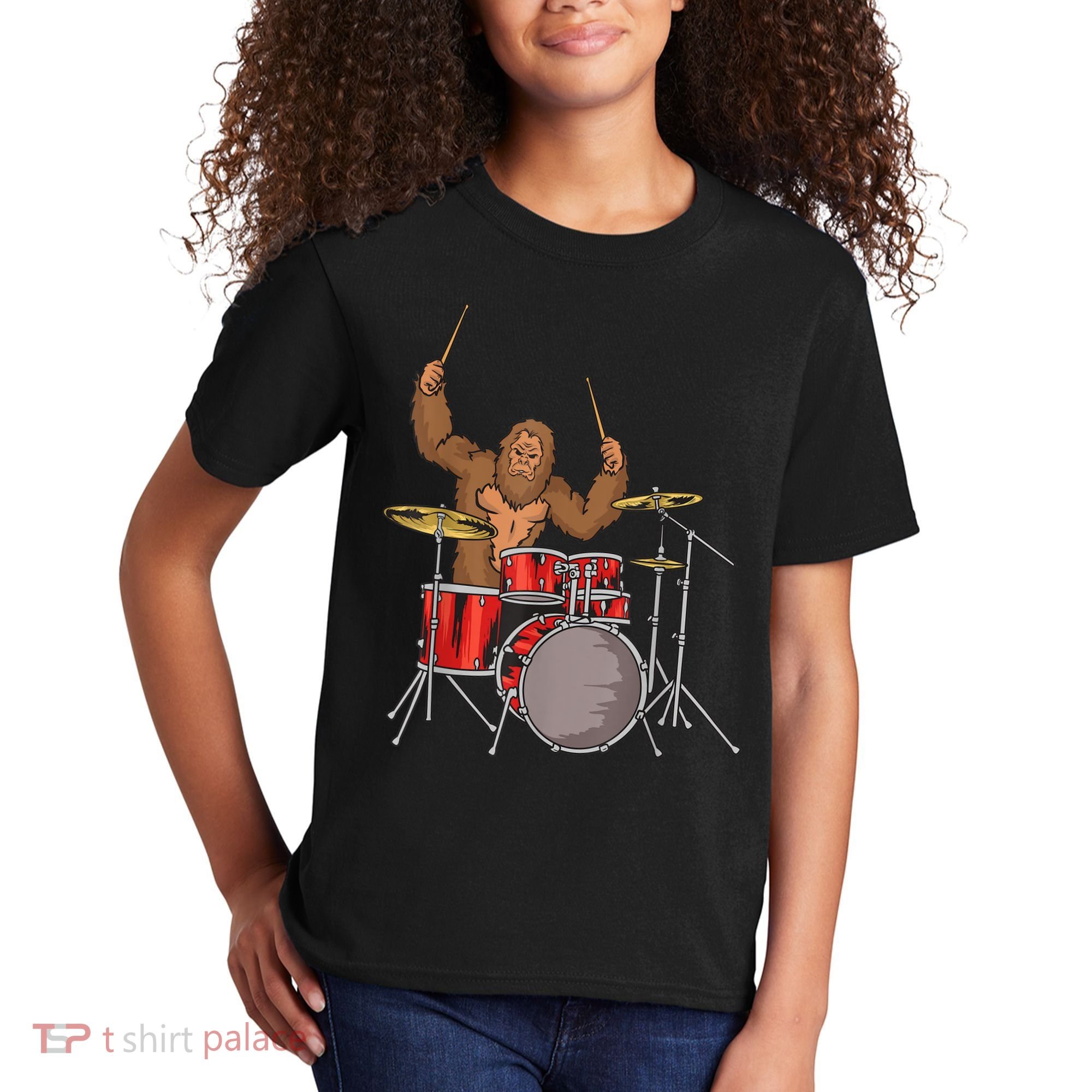 Drummer Funny Sasquatch Bigfoot Drumming Kids T-Shirt