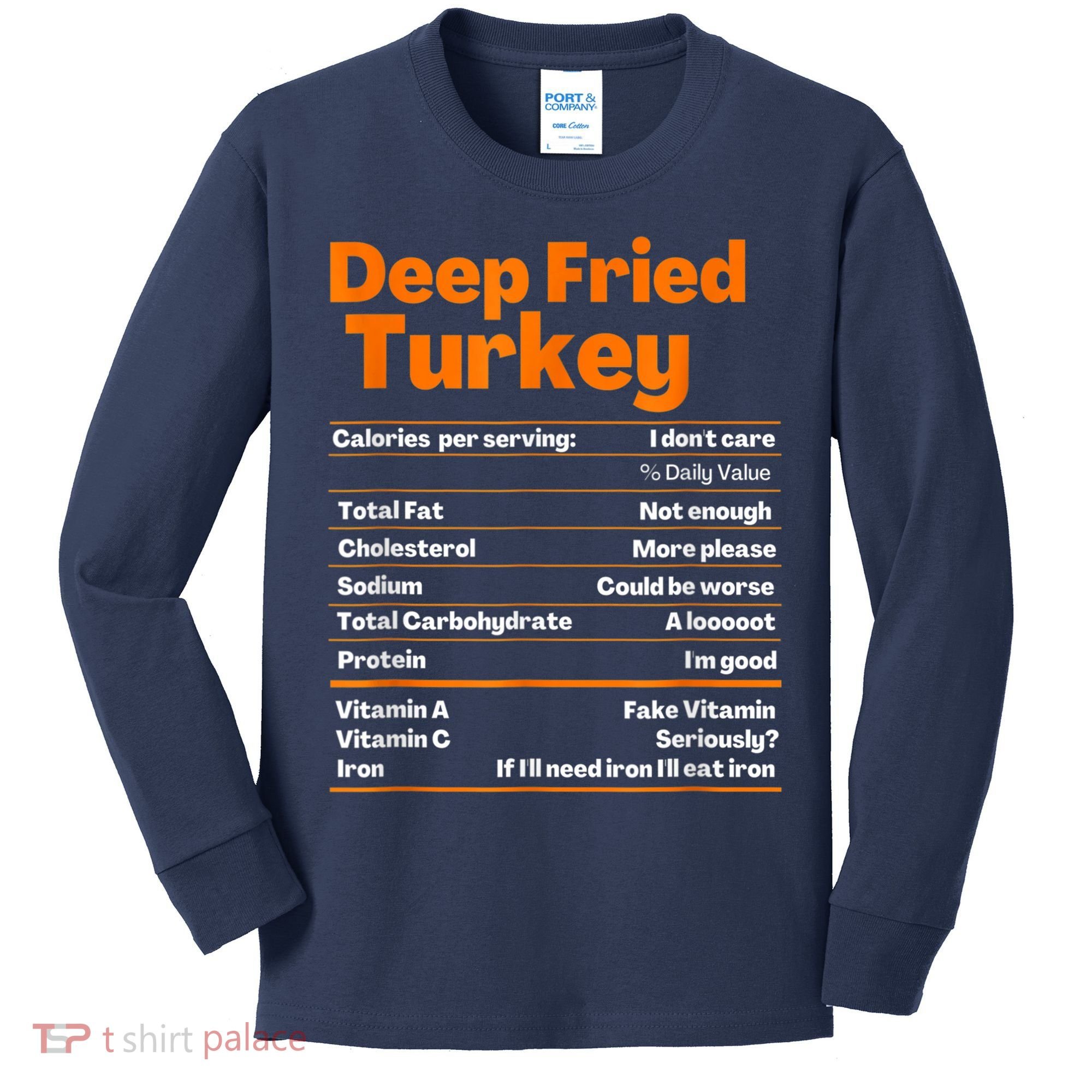 Deep Fried Turkey Shirt Thanksgiving Nutrition Facts Tee Kids Long Sleeve Shirt