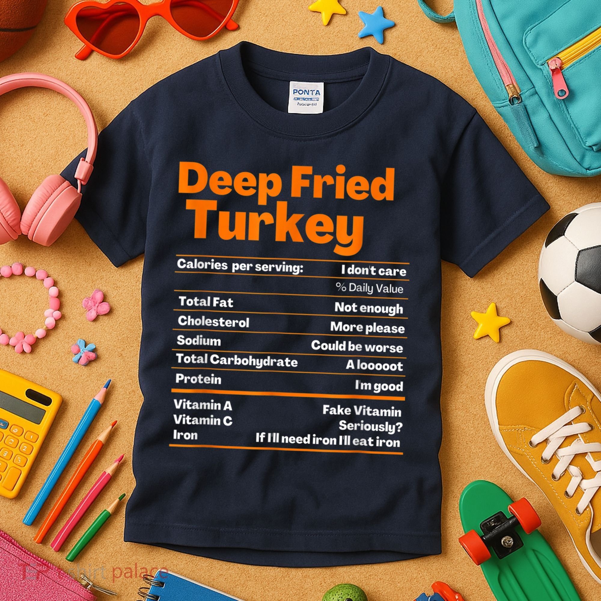 Deep Fried Turkey Shirt Thanksgiving Nutrition Facts Tee Kids T-Shirt