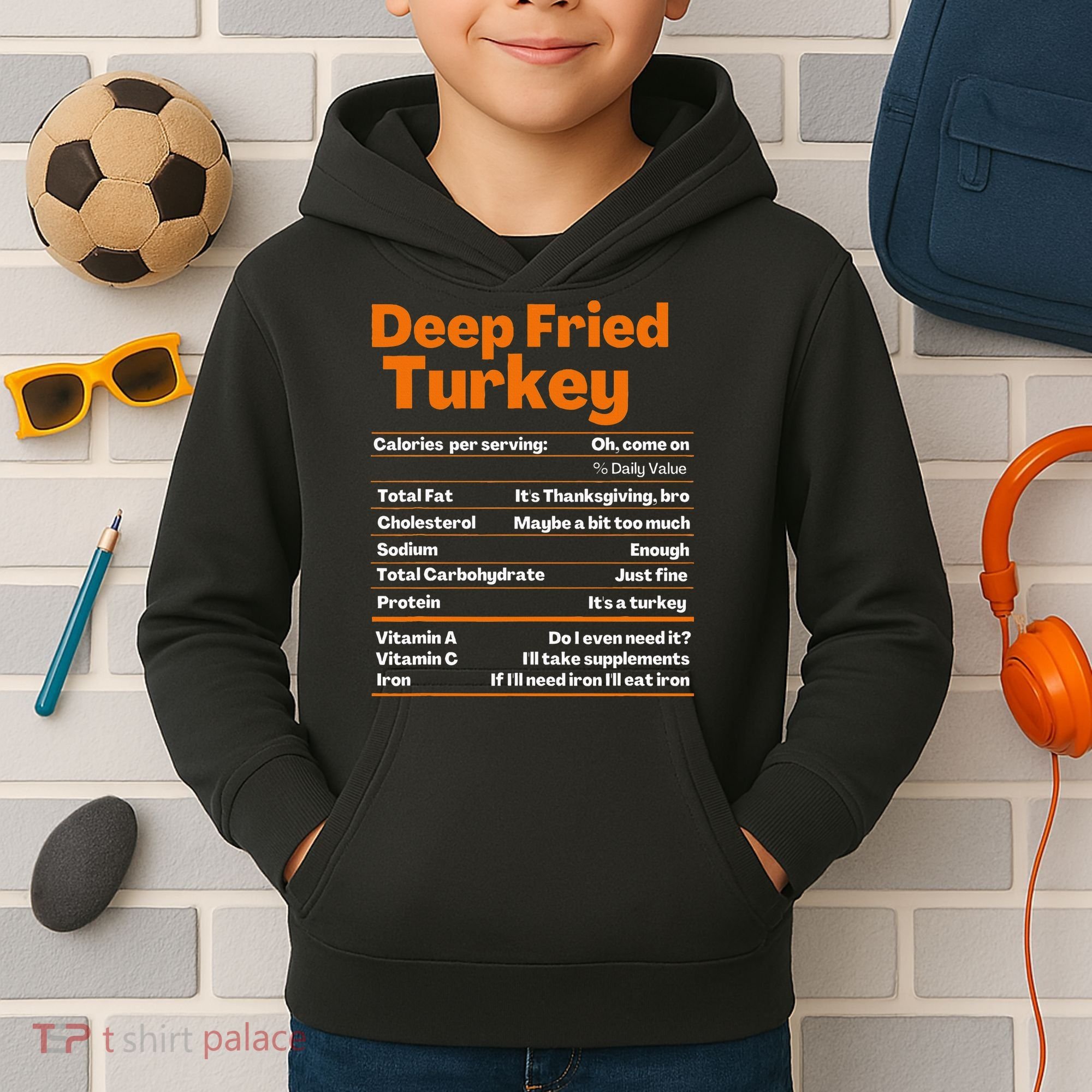 Deep Fried Turkey  Thanksgiving Nutrition Facts Kids Hoodie