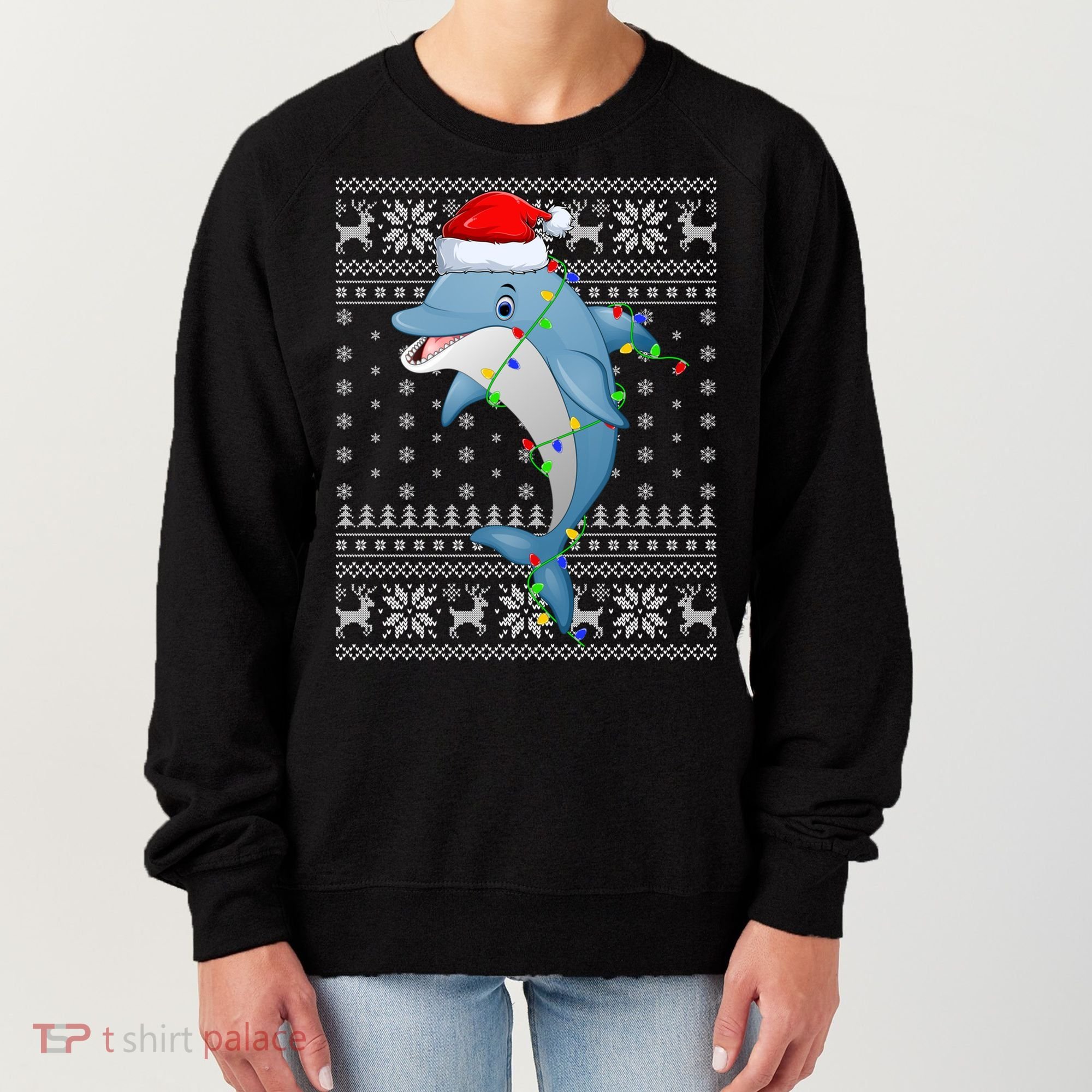 Dolphin Fish Ugly Xmas Sweater Style Santa Dolphin Christmas Meaningful Gift Women's Sweatshirt