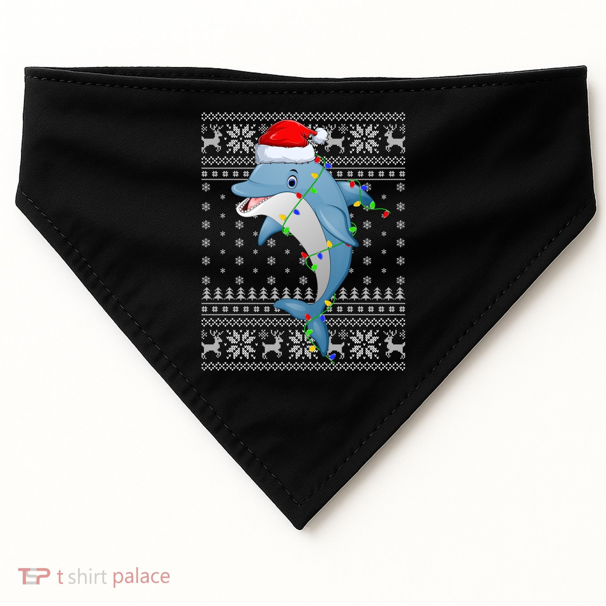 Dolphin Fish Ugly Xmas Sweater Style Santa Dolphin Christmas Meaningful Gift USA-Made Doggie Bandana