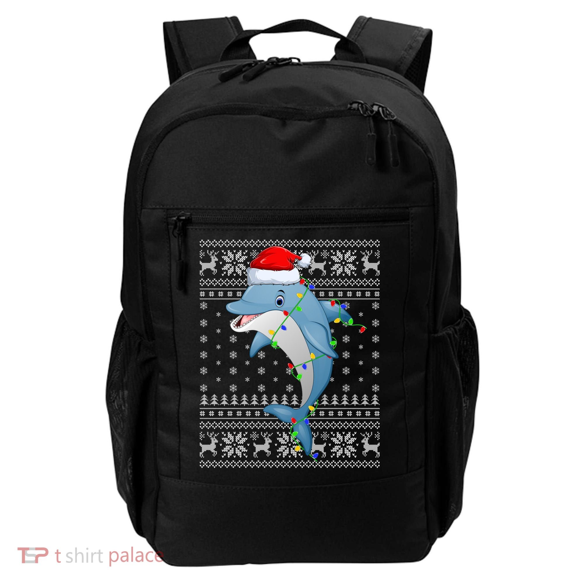 Dolphin Fish Ugly Xmas Sweater Style Santa Dolphin Christmas Meaningful Gift Backpack